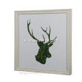 카노 사 녹색 껍질 사슴 머리 벽 그림 나무 프레임